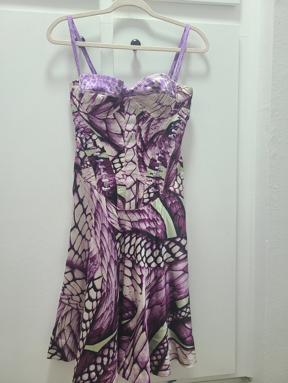 Vintage Just Cavalli Butterfly Wing Corset Mini Dress IT 38 US 2 Silk Blend RARE
